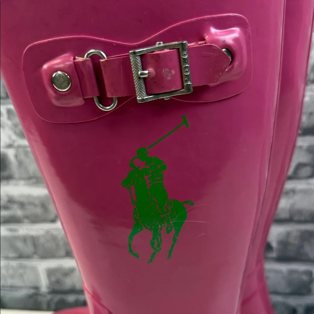 Pink Ralph Lauren Rain Boots with Green‎ Logo